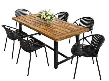 7 Piece Outdoor Modern Dining Set With Stackable Chairs