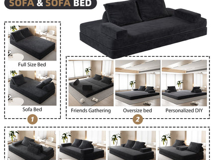Multifunctional Convertible Sofa Bed With 2 Tumbler Backrests And 2 Pillows, Deep Seat Couch