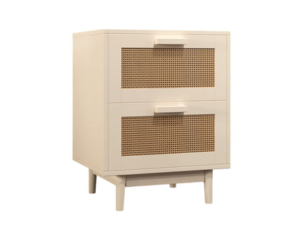 Nightstand With 2 Drawers, Storage Side Table For Bedroom - Antique Natural / Rattan