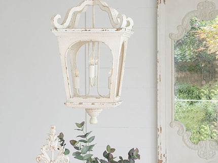 4 Light Wood Chandelier, Hanging Light Fixture With Adjustable Chain For Kitchen, Bulb Not Included - Cream White