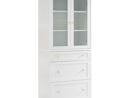 Freestanding Tall Bathroom Cabinet With Adjustable Shelves, Drawers, Soft Close Glass Doors