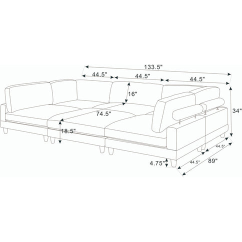 Modern Modular Sectional With Adjustable Back Support