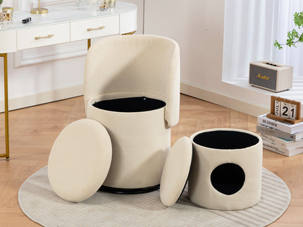 Barrel Chair, Built In Storage, 360° Swivel - Beige