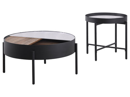 Rafael - 2 Piece Coffee Table Set With Sliding Storage - Tan / Black