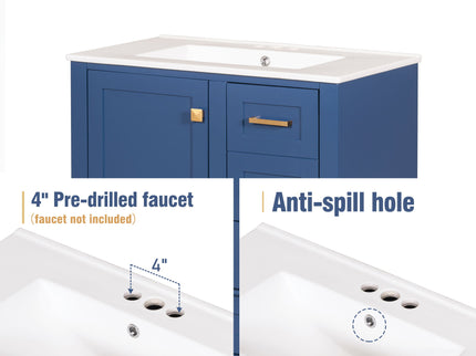 Bathroom Vanity, Modern Bathroom Cabinet With Sink Combo Set, Bathroom Storage Cabinet With A Soft Closing Door And 3 Drawers, Solid Wood Frame