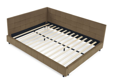 Mid-Century Storage Upholstered Tufted Bed Frame With Backrest And Armrests