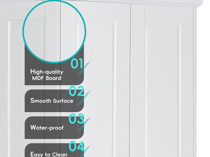 Storage Cabinet With Adjustable Shelves, 2 Doors, Rectangle Design For Bathroom