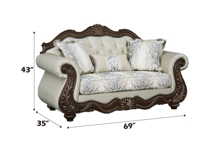 Pierce - Loveseat With 3 Pillows - Beige / Cherry