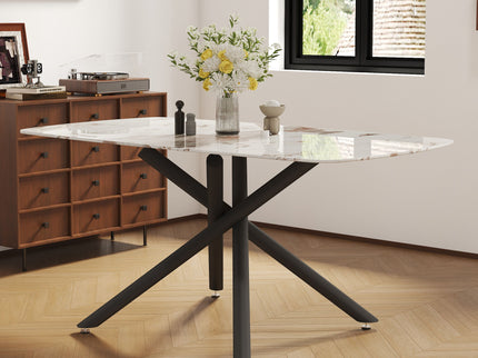 Luxurious Marble Patterned Dining Table With Metal Fork Legs