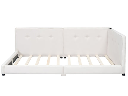 Modern Upholstered Platform Bed With USB Ports And LED Belt