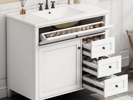 Bathroom Vanity With Sink, Cabinet With 3 Drawers And Adjustable Shelf