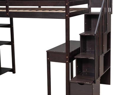 Loft Bed With Storage Drawers, Desk And Stairs With Shelves