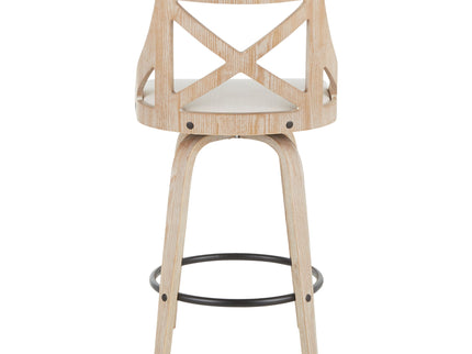 Charlotte - Farmhouse Fixed Height Counter Stool With Swivel (Set of 2) - White Washed / Cream