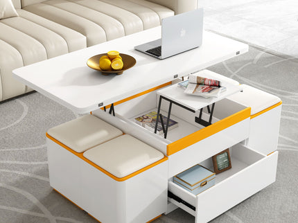 Lift Top Coffee Table With 4 Storage Stools