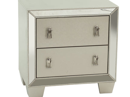 Nightstand With 2 Drawers And Mirror Accent - Silver