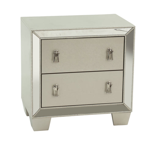 Nightstand With 2 Drawers And Mirror Accent - Silver