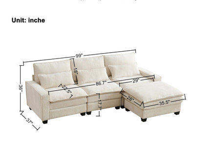 Modern Comfy L Shaped Sectional Sofa With Movable Ottoman