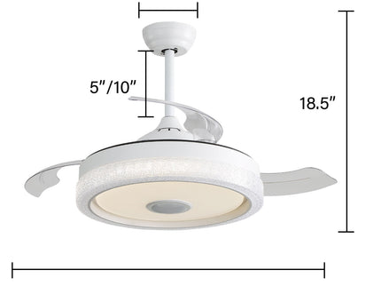 Invisible Ceiling Fan With Remote Control And 36W LED Light, 120V DC Motor, 3 Blades - White