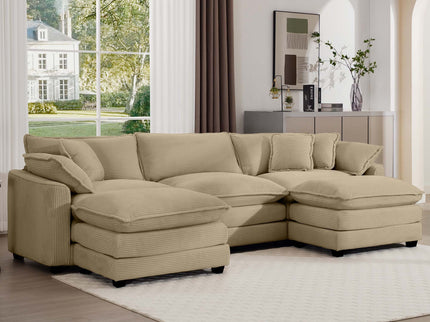 Oversized Modular Cushion Sofa With Ottoman, Low Back, Deep Seating Sofa Set