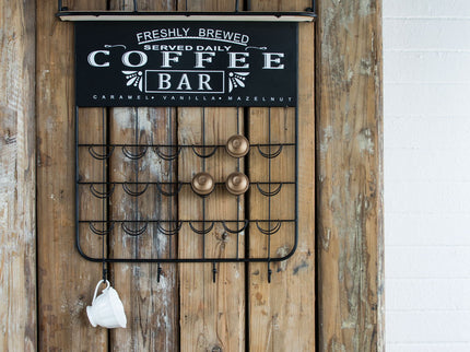 Floating Coffee Bar Shelf With Coffee Pod Holder, Hooks And Storage Shelf - Black