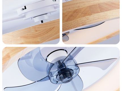 Ceiling Fans With Lights And Remote, 3000 - 6500K Dimmable Flush Mount LED Fan Light, 6 Speeds, Quiet DC Motor For Living Room - Matte White / Natural Wood