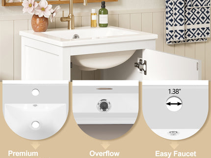 Bathroom Vanity With Ceramic Sink, Soft Close Drawers, Door Organizer, Divider Drawer, Adjustable Foot Pads