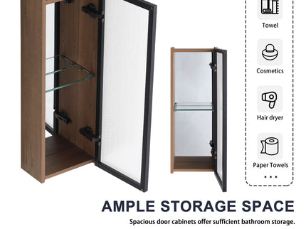 10" Bathroom Wall Mirror Cabinet With Door, Adjustable Shelf - Imitative Oak