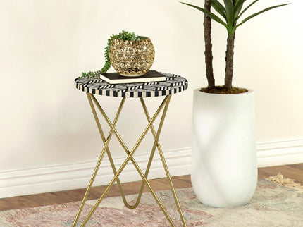 Top Accent Table With Mosaic Design, Circular Tabletop - Gold