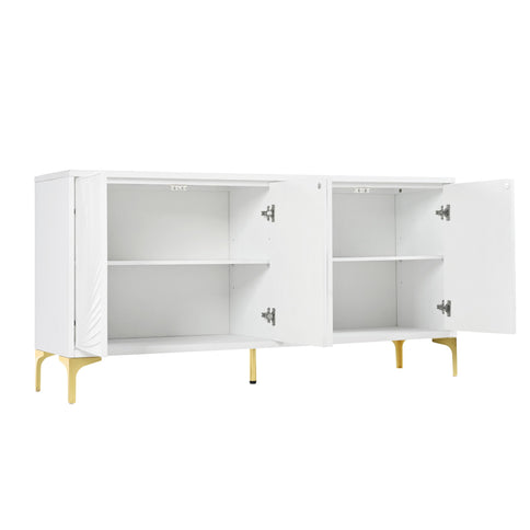 Modern 4 Door Sideboard With Creative Carved Surface And Adjustable Shelves