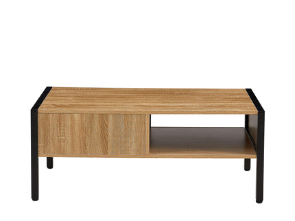 40.16" Rattan Coffee Table, Sliding Door For Storage, Metal Legs, Modern Table For Living Room