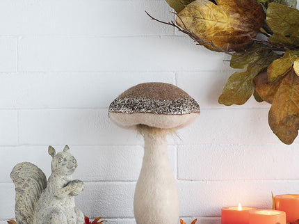 Mushroom Holiday Ornament, For Harvest Festival Fall Festival & Thanksgiving Table Decorations (Set of 2) - Beige / Light Brown