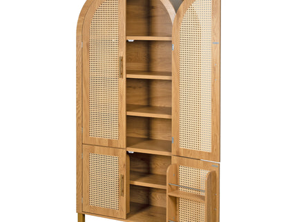 Tall Arched Cabinet With Rattan Doors & Adjustable Shelves