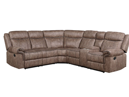 Dollum - Two Tone Nubuck Manual Recliner Sectional Sofa With USB Port Cupholder Console