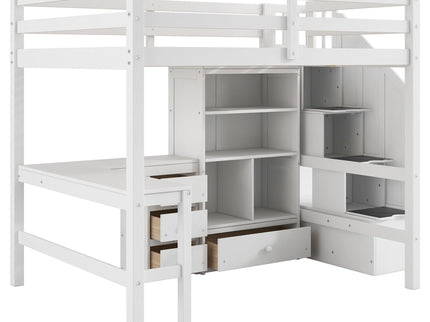 Loft Bed & L Shaped Desk, Drawers, Cabinet, And Storage Staircase