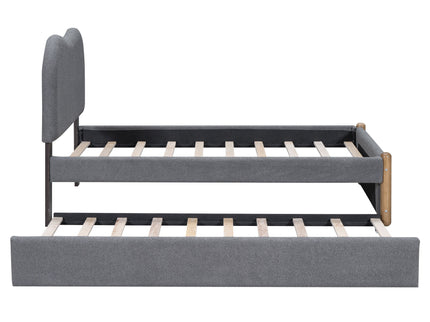 Upholstered Platform Bed With Wood Supporting Feet And Trundle
