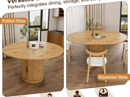 Extendable Oval Dining Table Set With 4 Cushioned Chairs, 2 Tier Storage - Oak