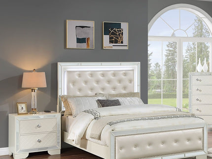 3 Piece Bedroom Set, Bed With LED Lights And 2 Nightstands