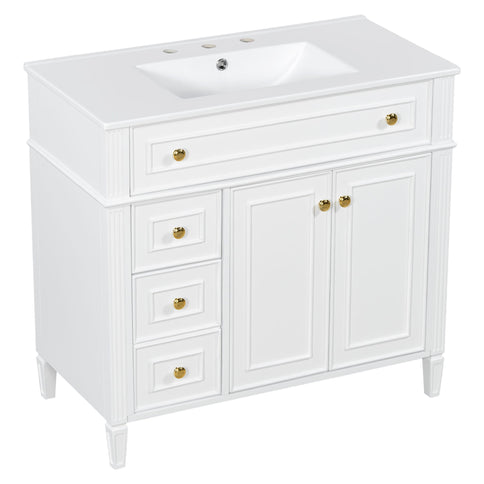 Bathroom Vanity With Sink, 3 Drawers & 2 Doors