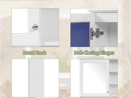 Wall Mount 2 In 1 Mirror Cabinet With Adjustable Shelf, Soft-Closing Hinges