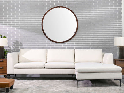 Hausen - Mid-Century Modern Round Accent Wall Mirror - Brown Walnut