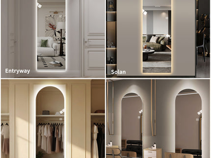 LED Full Length Wall Mirror With Symmetrical Arch Design, 3 Color Dimmable Lighting - Silver