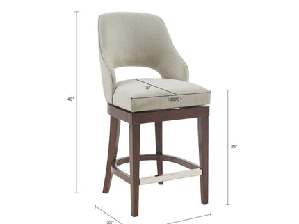 Counter Stool With Swivel Seat, Upholstery And Solid Wood Legs - Cream