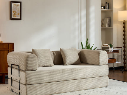 Convertible Sleeper Sofa Bed With Cylindrical Pillow, With Fixed Shape Frame