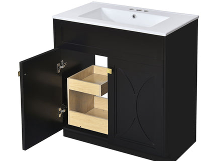Bathroom Vanity With Sink, Freestanding Storage Cabinet With Handles, Soft Closing Doors
