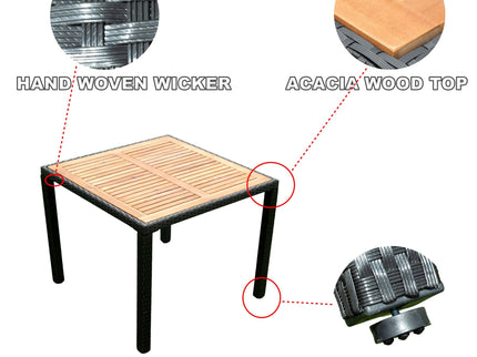 Outdoor Patio Wicker Dining Set With Acacia Wood Top