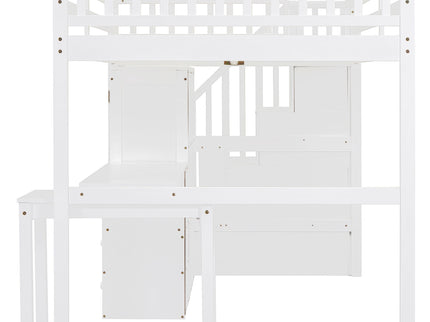 Loft Bed With Stairs, Bookshelf, Drawers, Desk & Wardrobe, Space Saving Multifunctional Furniture