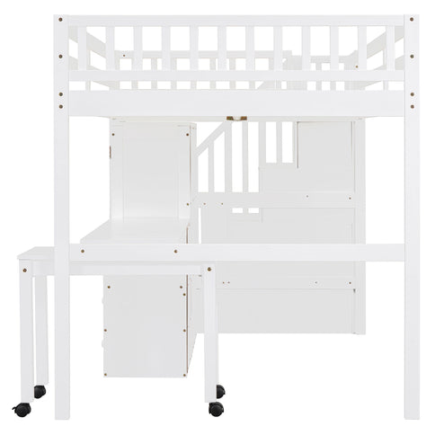 Loft Bed With Stairs, Bookshelf, Drawers, Desk & Wardrobe, Space Saving Multifunctional Furniture