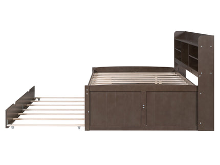 Captain Bed With Built In Bookshelves, 3 Storage Drawers, And Trundle
