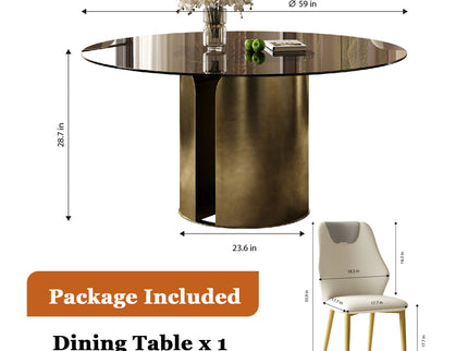 Modern Round Dining Table Set With Glass Top And Steel Legs