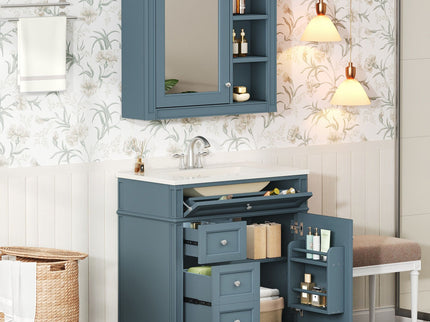 Bathroom Vanity With Medicine Cabinet, Royal Mirror Cabinet, Modern Bathroom Storage Cabinet With 2 Soft Closing Doors And 4 Drawers
